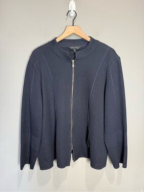 Ming Wang Textured Knit Zip Jacket Navy 2X Career Travel